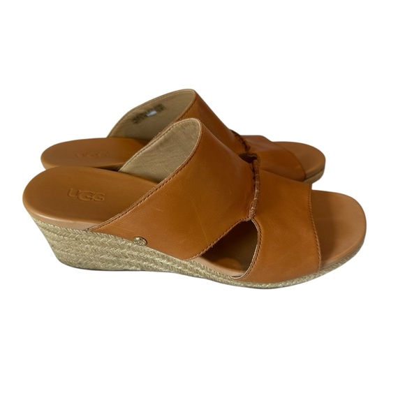 UGG Eirene Leather Espadrille Wedge Sandal Tan Brown Size 9 - Picture 2 of 6